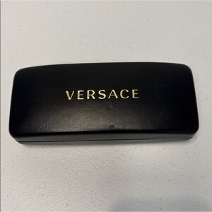 VERSACE hard shell eyeglass case black sunglasses case gold tone logo